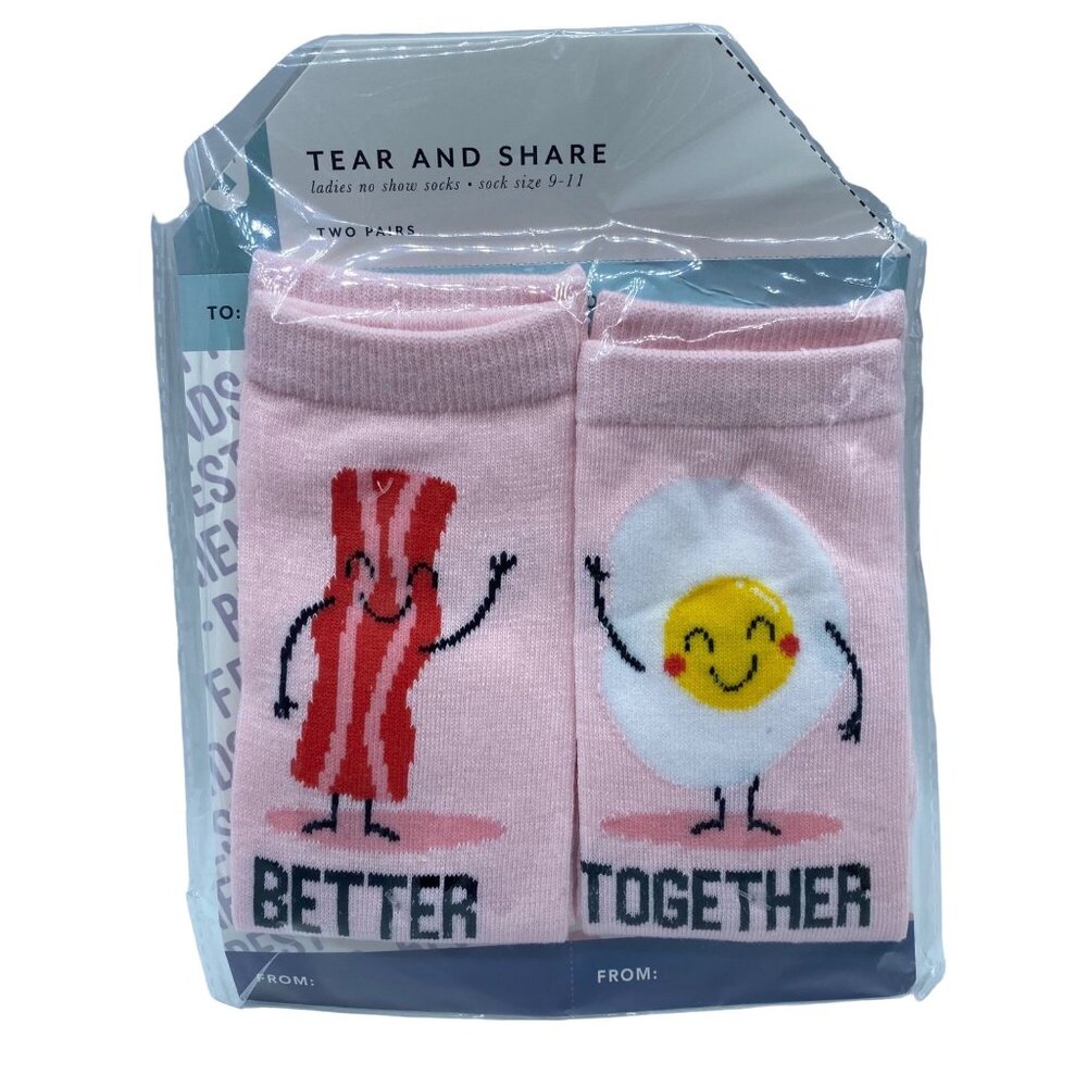 NEW Best Friend Tear and Share Bacon Eggs Better Together Socks‎ 2 Pairs Gertex